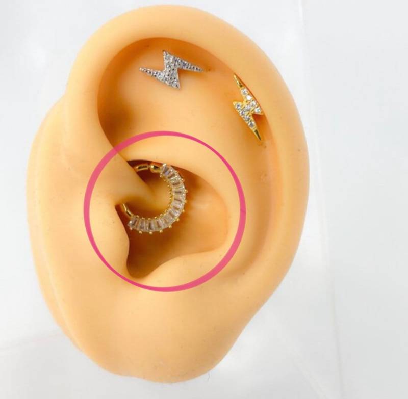 Daith Piercing #260 Hoop 925 Silber Vergoldet Strass Rook Crystal Boho von Siristat