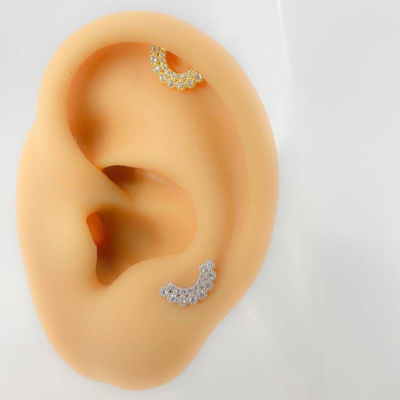 Helix #131 Piercing Bogen Cubic Zirkonia 925 Silber Vergoldet Tiny Tragus von Siristat