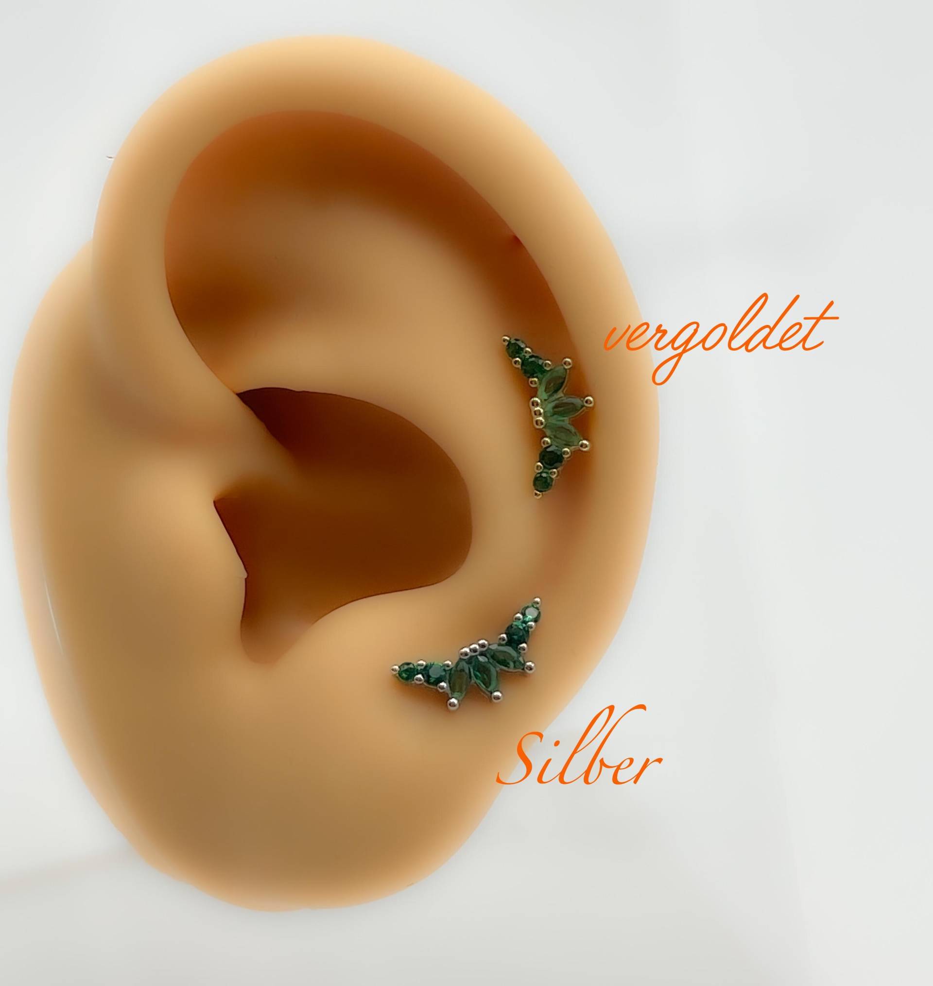 Helix #221 Piercing Bogen Cubic Zirkonia 925 Silber Vergoldet Grün Weiss von Siristat