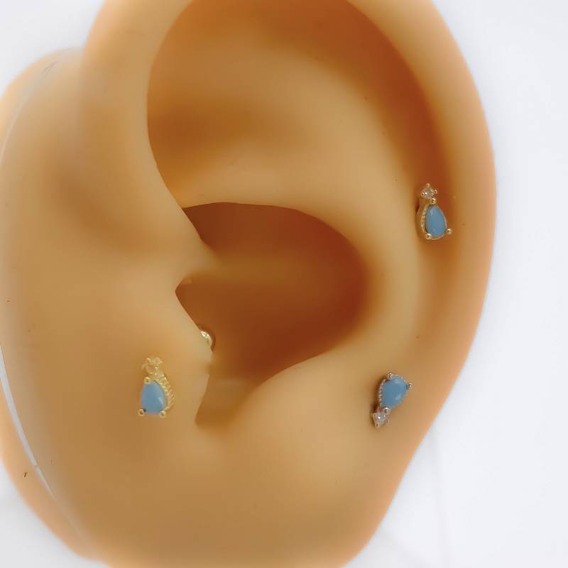 Helix #315 925 Silber Vergoldet Mini Tiny Klein Piercing Knorpel Blau Gold von Siristat