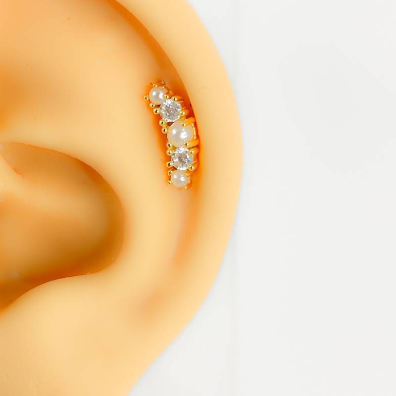 Helix Flat Back #224 S925 Silber Vergoldet Piercing Perle Zirkonia Stud Septum von Siristat