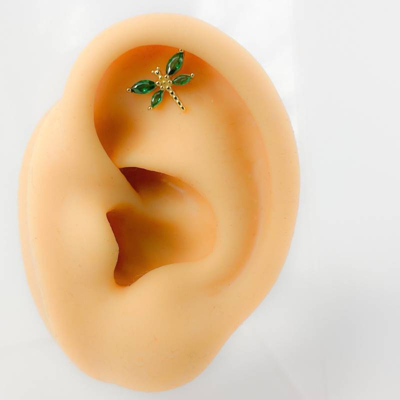 Helix Libelle #128 Cubic Zirkon Grün 925 Silber Vergoldet Ohrring Tier Piercing von Siristat