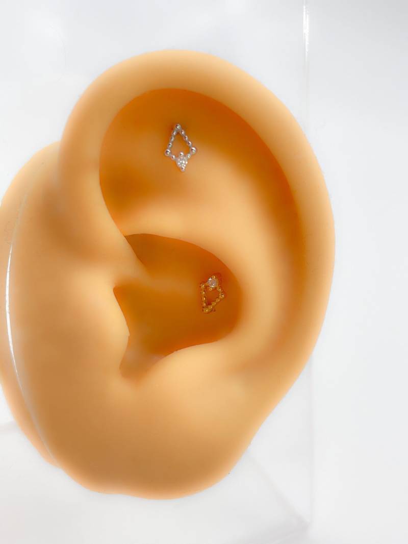 Helix Piercing #174 925 Silber Vergoldet Flat Back Conch Ohrring Strass von Siristat