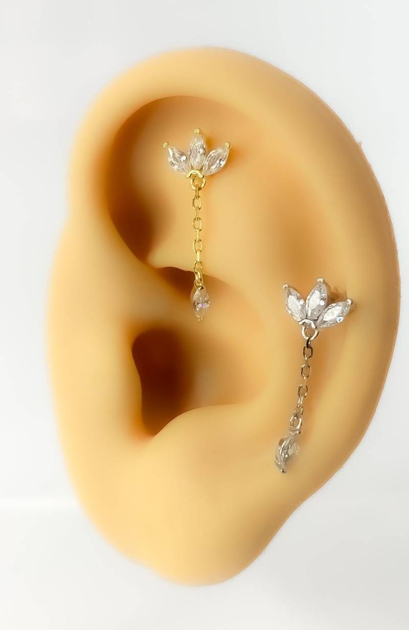 Helix Piercing #98 Lotus Blume 925 Silber Vergoldet Kette Mit Strass von Siristat