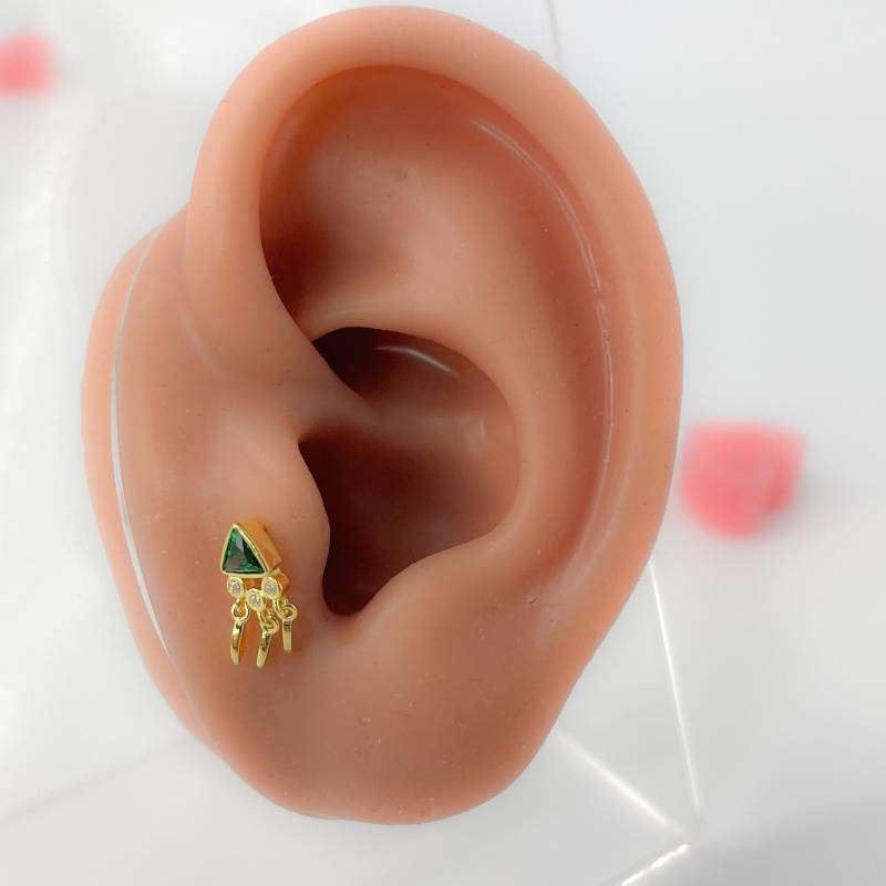 Helix Tragus #121 Piercing 925 Silber Vergoldet Grün Cubic Zirkon Mini Tiny Klein Ohrringe Schmuck von Siristat