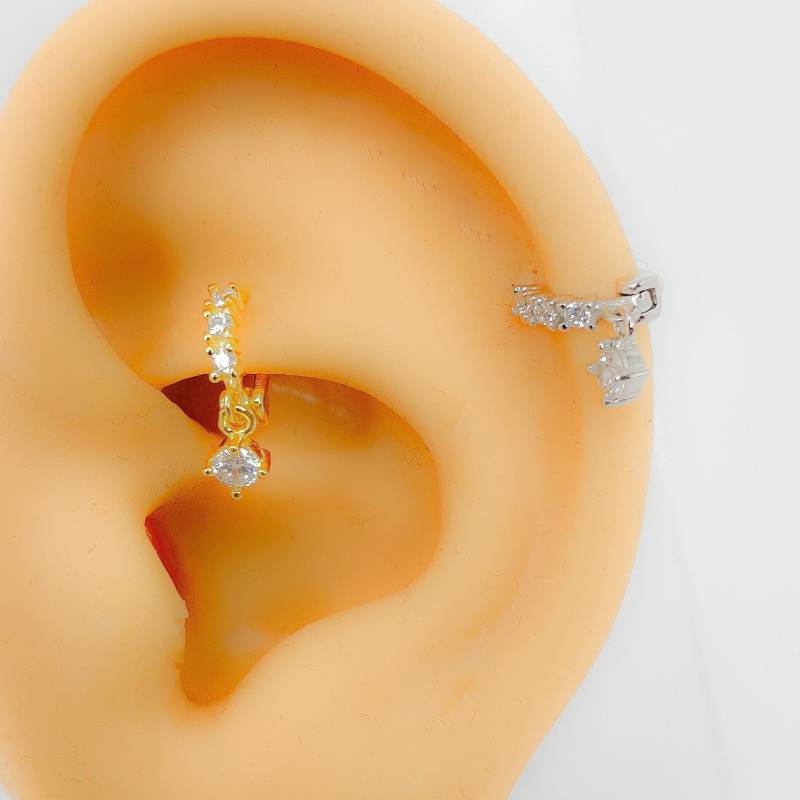 Hoop Helix #153 Creole Piercing 925 Silber Vergoldet Cubic Zirconia Mini Tiny Rund Strass Boho Vintage Septum von Siristat