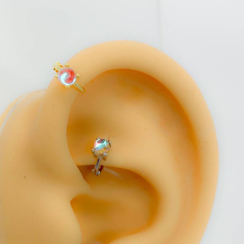 Mini Hoop Piercing #183 Helix Tragus 925 Silber Vergoldet Tiny Winzig Klein Opal Clicker von Siristat