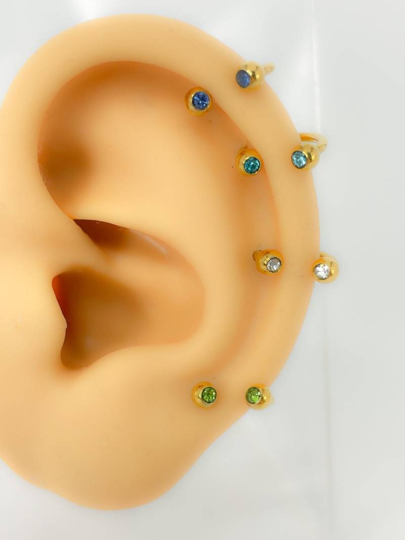 Piercing#127 Barbell Stainless Steel Nase Ohr Knorpel Helix Tragus Rook Daith Piercing Vergoldet Cubic Zirconia Septum 16 G von Siristat