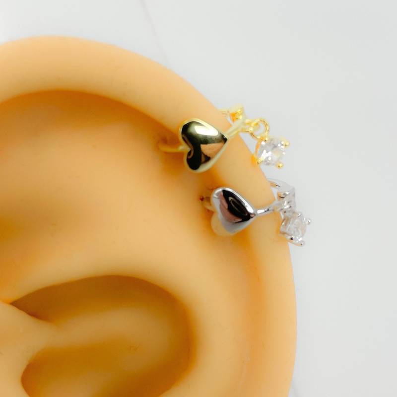 Piercing # 154 Hoop Helix Tiny Mini 925 Silber Vergoldet Herz Klein Strass Rook Cubic Zirconia von Siristat