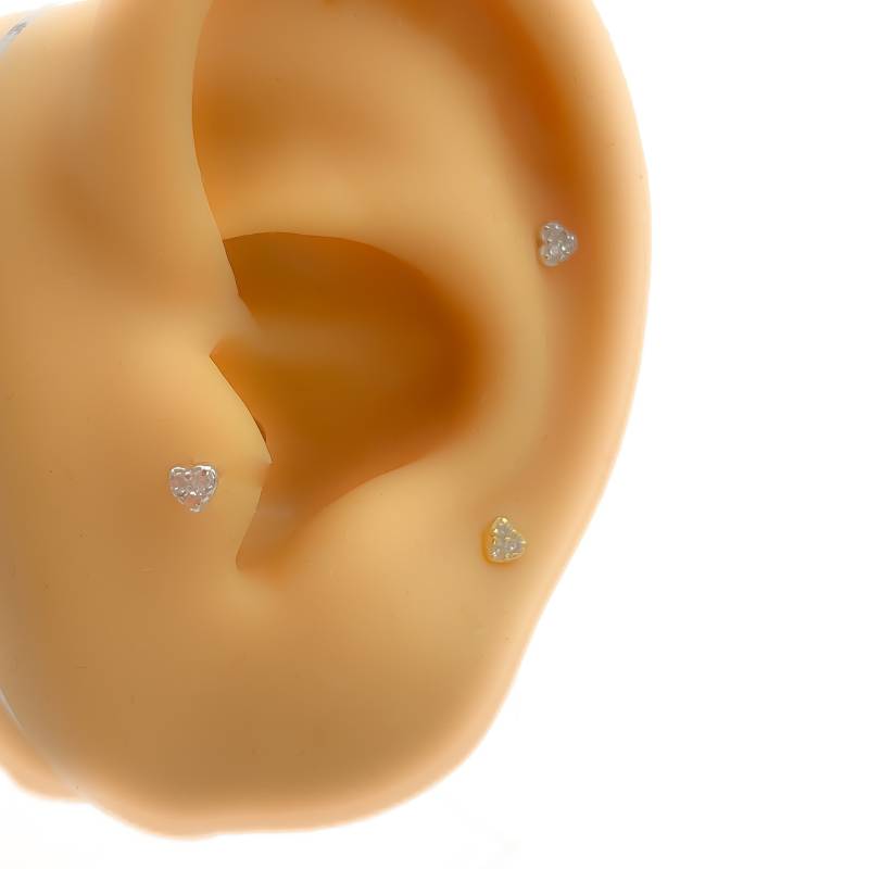 Piercing #323 925 Sterling Silber Vergoldet Helix Tiny Strass Tragus Mini Herz Heart von Siristat