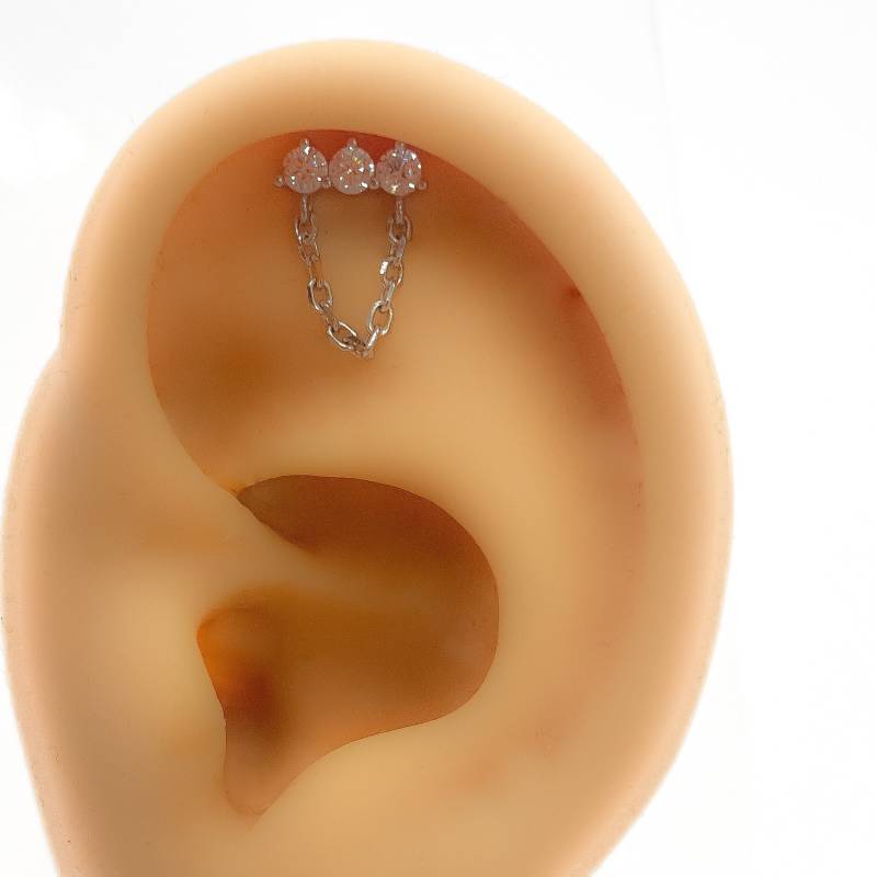 Piercing 925 Silber Vergoldet #297 Kette Strass Knorpel von Siristat