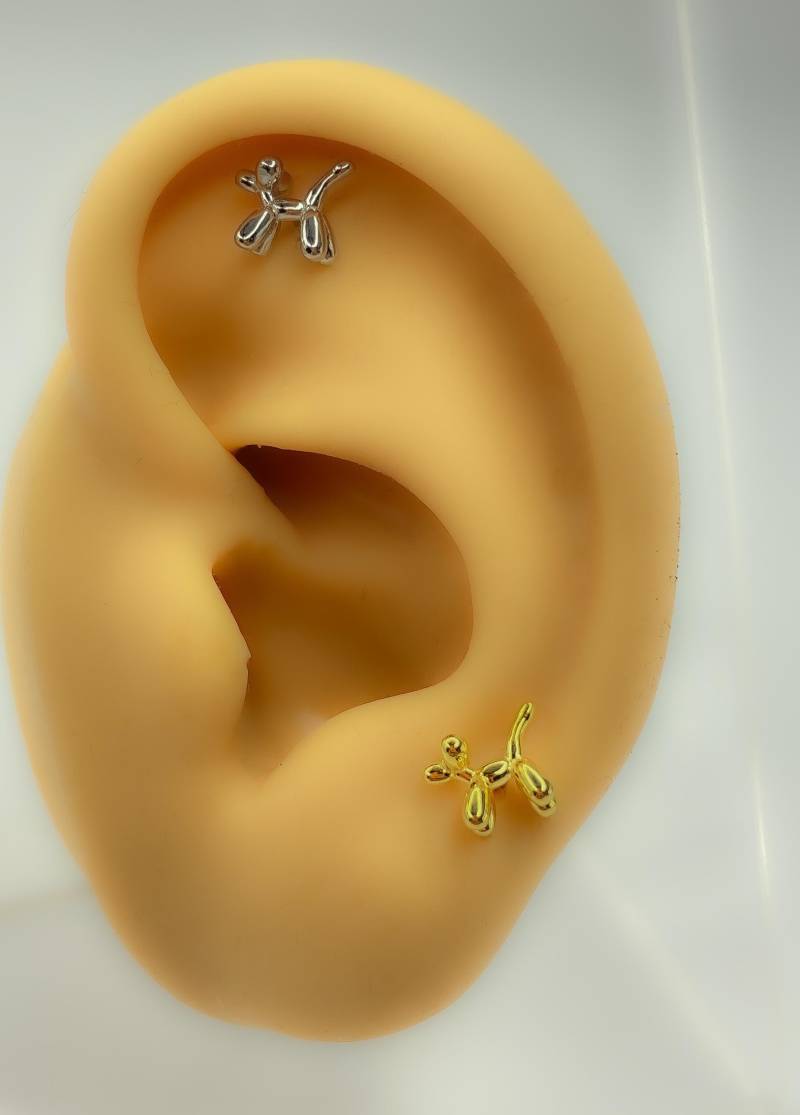 Piercing 925 Silber Vergoldet Pudel Dog Tragus 282 von Siristat