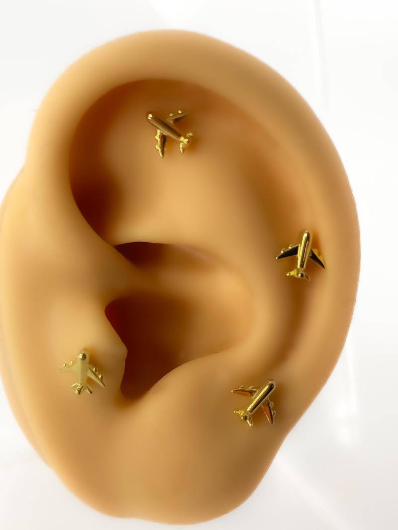 Piercing #99 Helix Plain Flugzeug 925 Silber Vergoldet Stud von Siristat