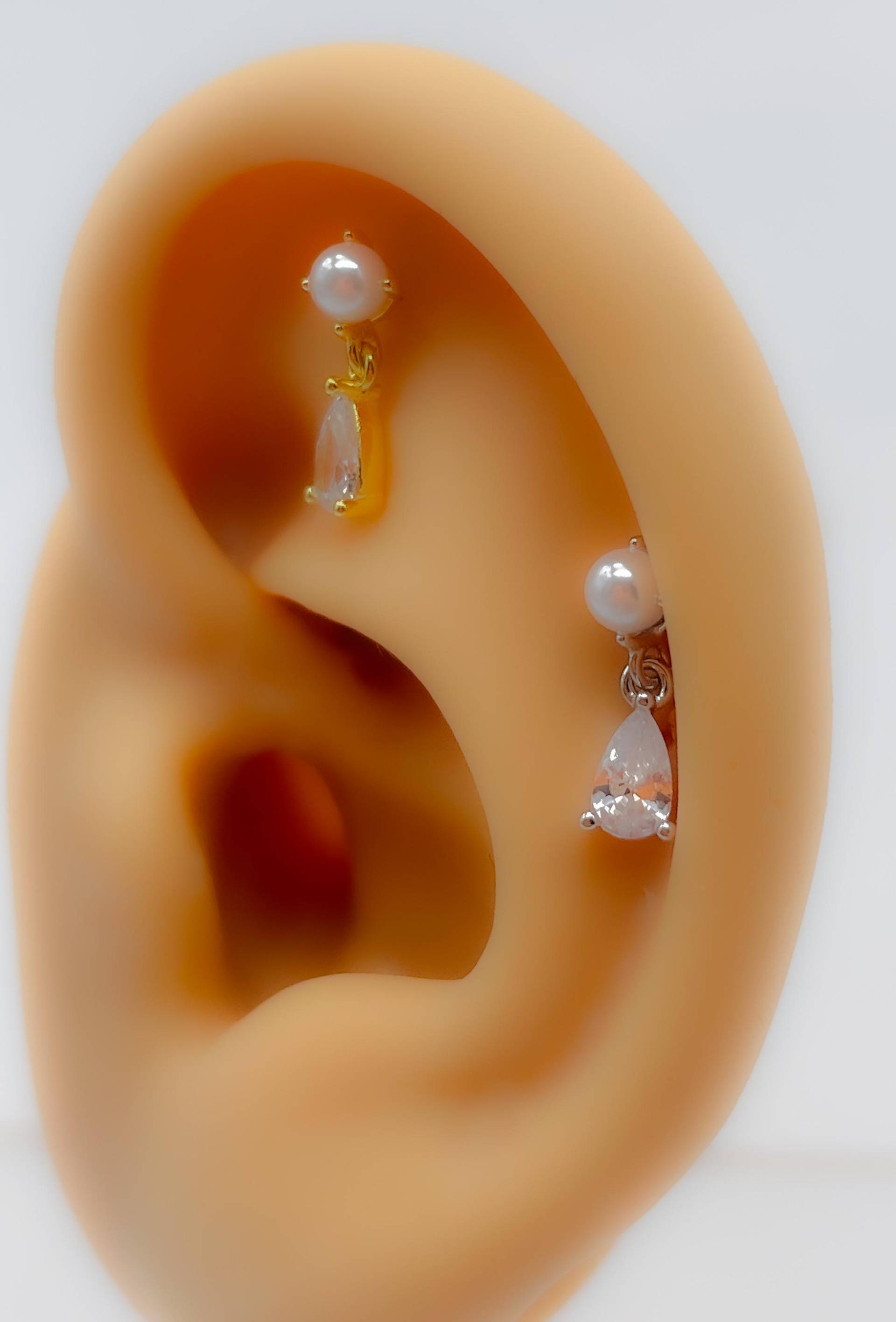 Piercing Helix #277 925 Silber Vergoldet Klein Perle Strass von Siristat