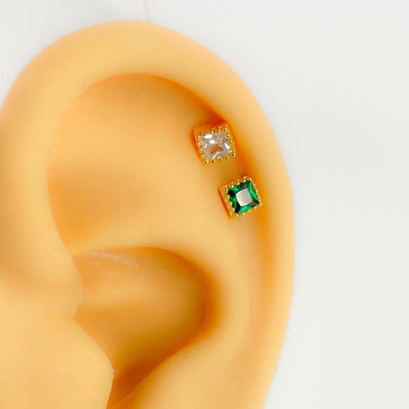 Piercing Helix #279 925 Silber Vergoldet Grün Weiss von Siristat