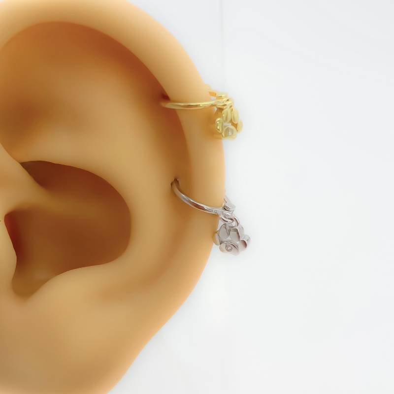 Piercing Hoop 925 Silber Vergoldet #313 Knorpel Zirkonia Boho Tier Katze Pfote Helix von Siristat