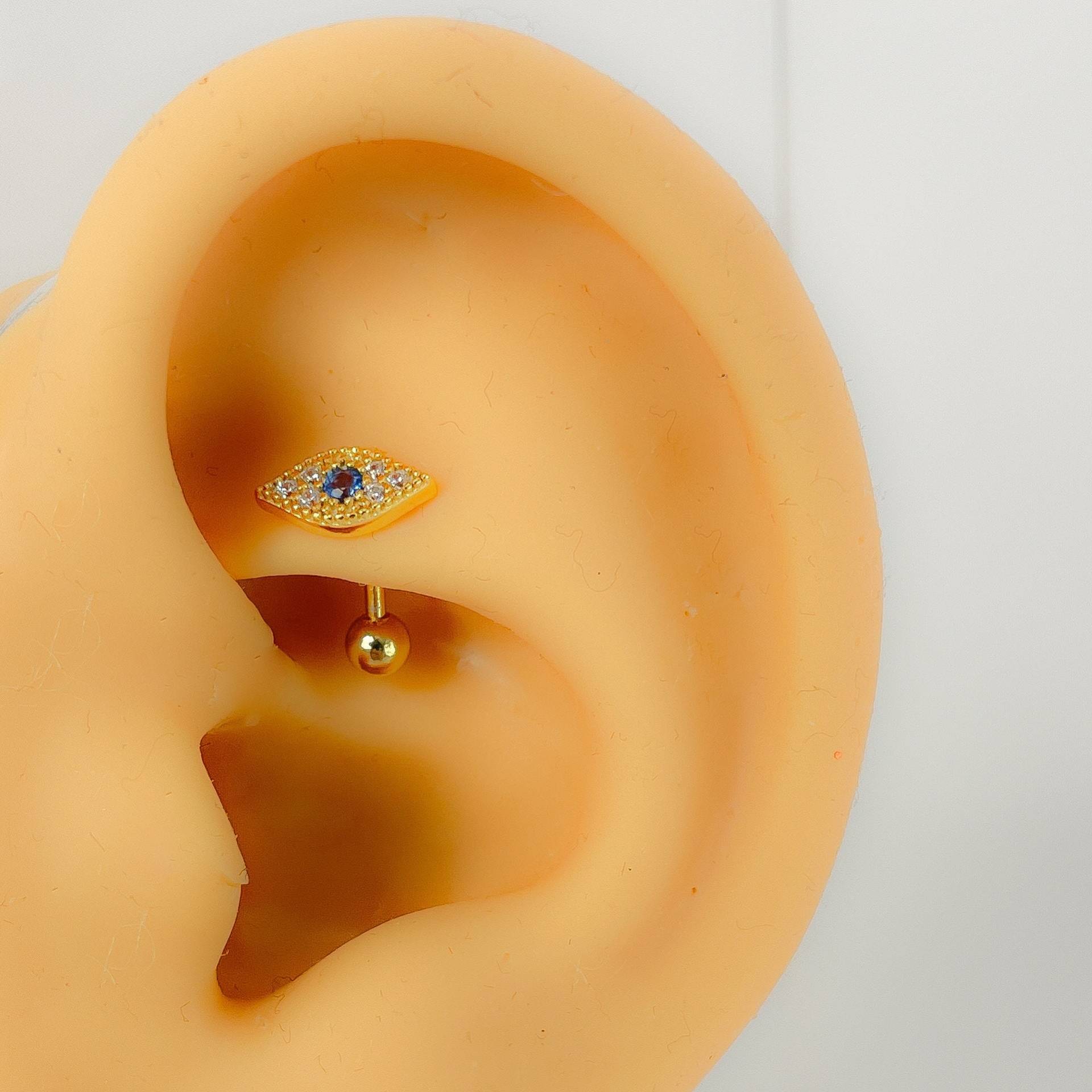 Rook Piercing 925 Sterling Silber #256 Vergoldet Hahn Gold Blume Auge Glück Nazar Knorpel Mini von Siristat
