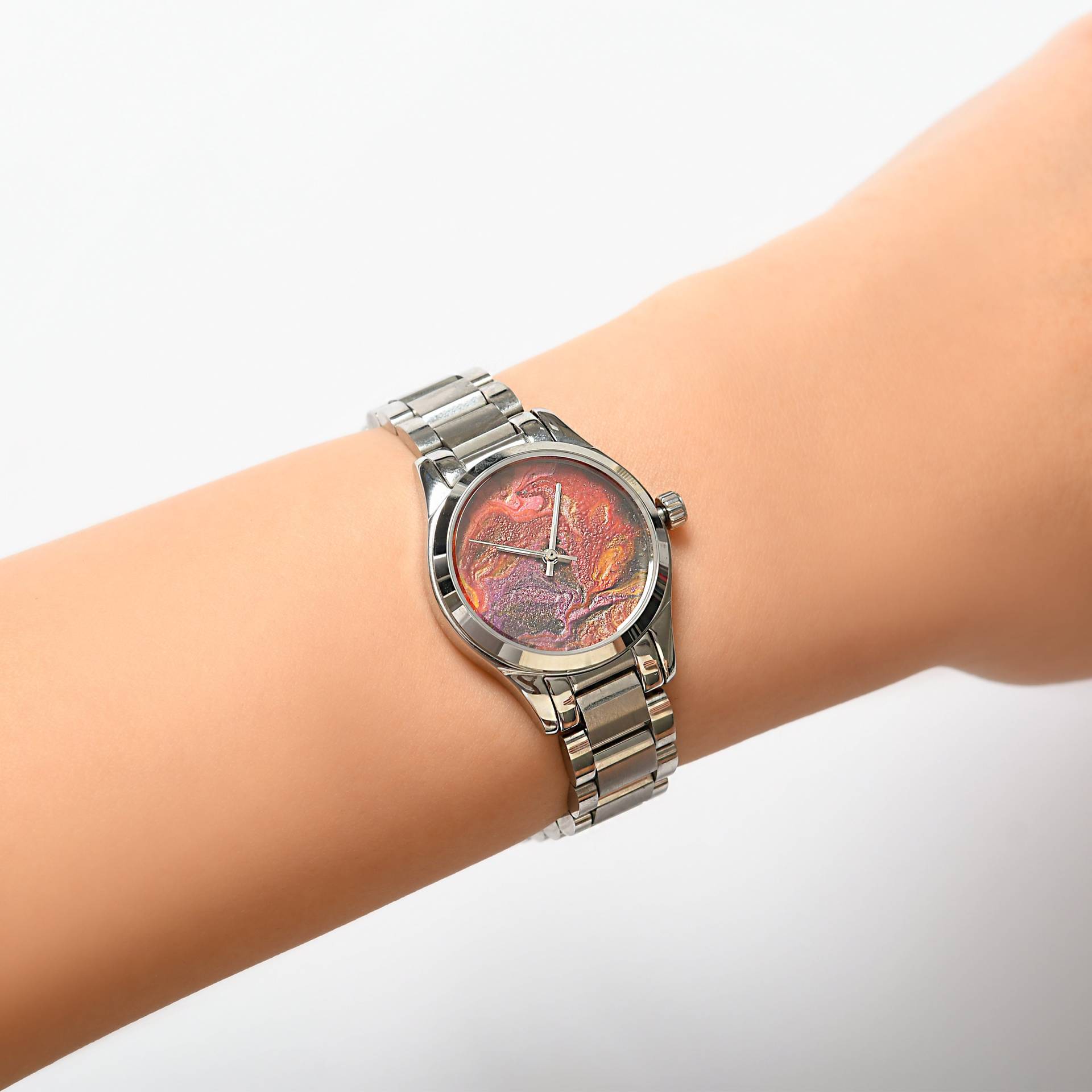 Armbanduhr Abstrakte Kunst Frauen, Bunte Mikro Handgemalte Uhr, Elegante Edelstahl Still Handgefertigte Luxusarmbanduhr, Frau Geschenk von SiriusDiamond