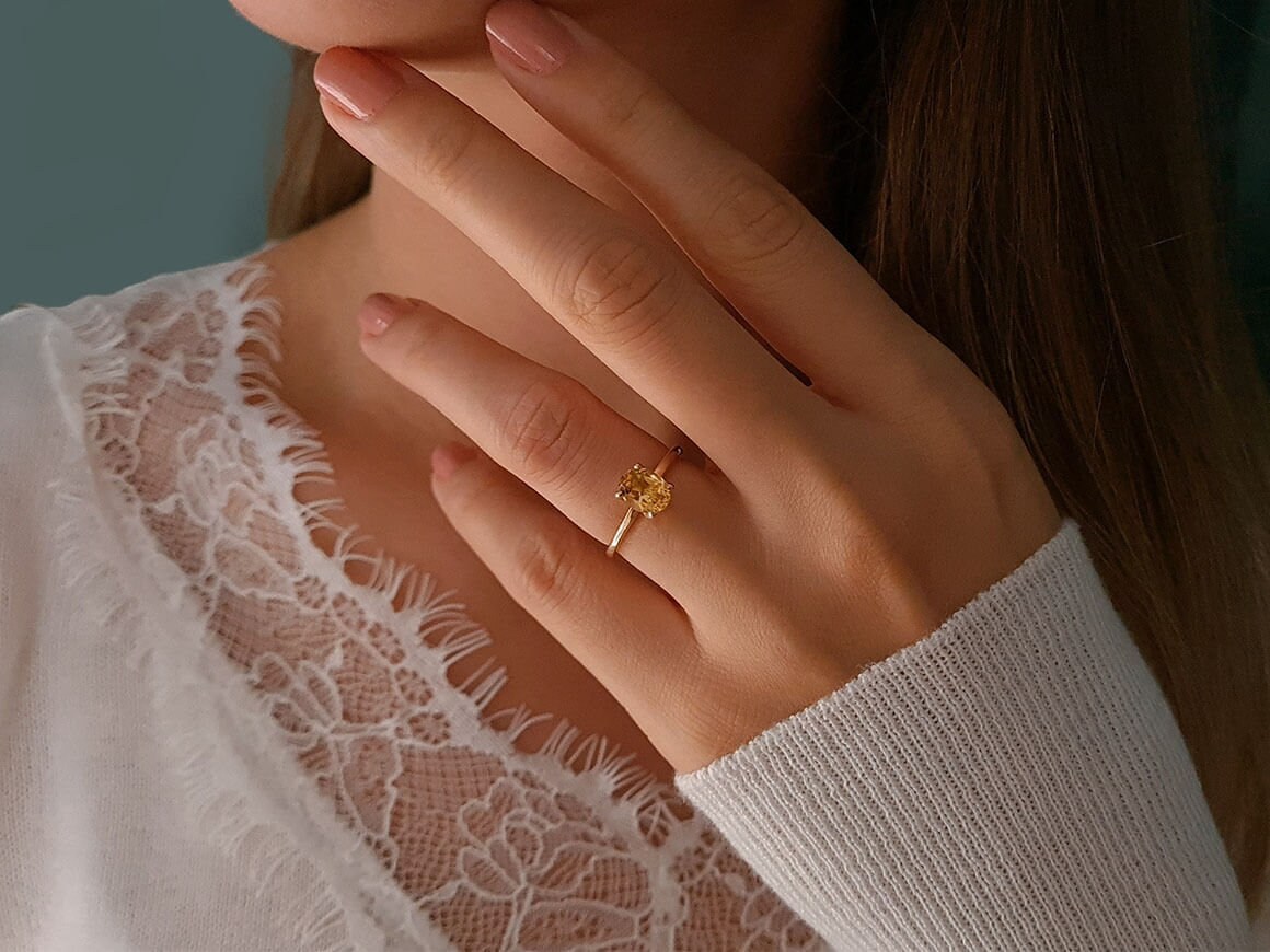 Eleganter Natürlicher Citrin Oval Ring, 14K Gold-Frauen-Versprechensring, Zierliche Verlobungsring, Edelstein Solitär Einzigartiger Schmuck, Frau von SiriusDiamond