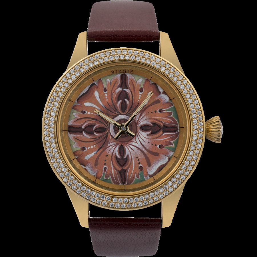 Handbemalte Blumenmuster-Frauenuhr, Echtes Leder-Luxusuhr, Echte Diamanten-Armbanduhr, Handgemachte Analoge Uhr, Geschenk Für Sie von SiriusDiamond