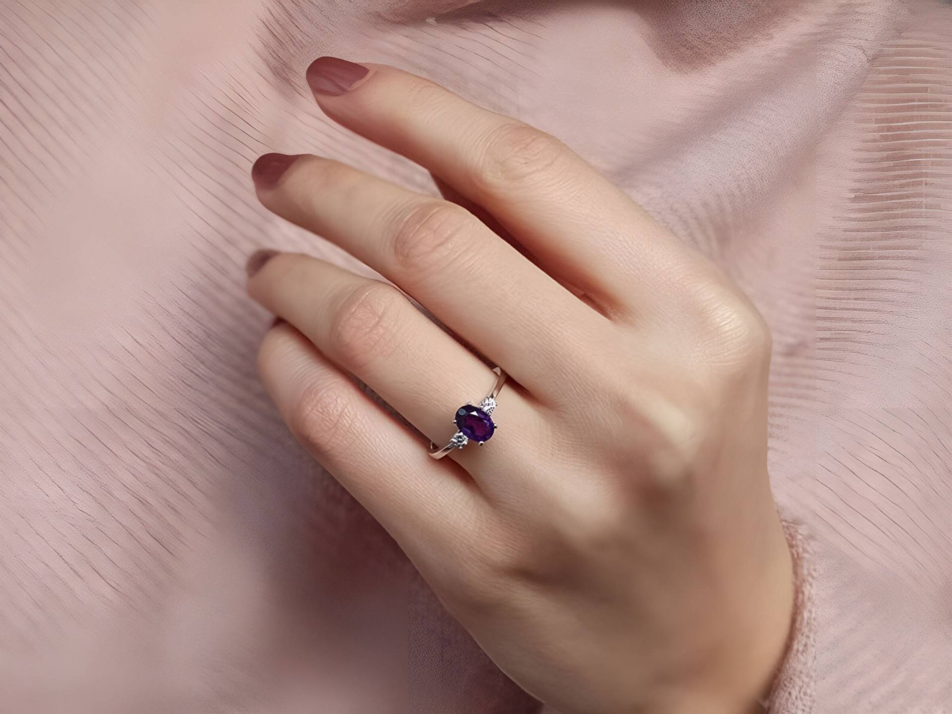 Oval Cut Amethyst Verlobungsring, Zierliche Diamanten Versprechensring, Edelstein Brautring, Vorschlag Goldring, Einzigartiger Schmuck von SiriusDiamond