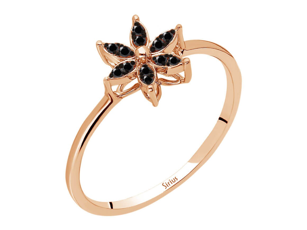 Schwarzer Diamant Blumenring, Zierliche Krokus Blume Boho Ring, 14K Gold Statement Blumenschmuck, Handgemachter Edelstein Besonderer Tag Geschenk von SiriusDiamond