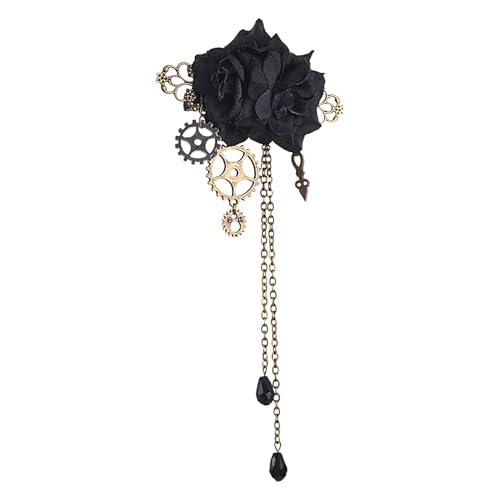Sirseon Vintage Haarspangen Frauen Haarspangen Mechanische Steampunk Gear Brosche mit Quasten Retro Haarschmuck Vintage Blume Gear Haarspangen von Sirseon