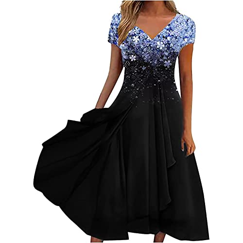 Chiffon Cocktailkleid Damen Kleider Spitzenkleid Blumen Sommer Kleid V-Ausschnitt Kurzarm Rüschen Festlich Ballkleid Flowy A Linie Plus Size Hochzeit Midi Abendkleider von Sisifa