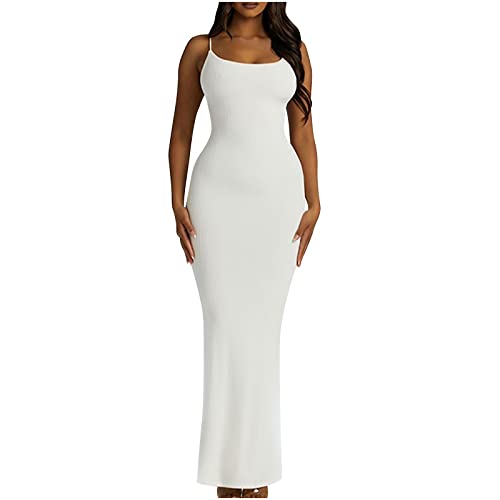 Damen Casual Einfarbige Lange Kleid Sexy Spaghettiträger Ärmellos Bodycon Maxi Kleider Sommer Elegante Party Club Enges Kleid Abendkleid Lang Cocktailkleid von Sisifa