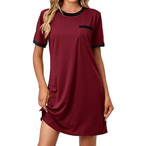 Damen Nachthemd Kurzarm Nachtwäsche Bequeme Schlafhemden Loungewear Pyjama Plus Size Nacht T-Shirt Kleid von Sisifa