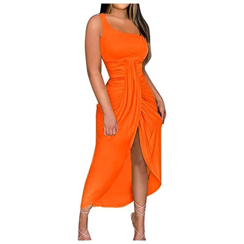 Party Kleider Damen Sommer Boho Trägerloses Strandkleid Casual Maxikleider mit Schlitz Langes Kleid Einfarbig/Blumen Ruched Schulterfrei Wickelkleid Abendkleid Off Shouder von Sisifa