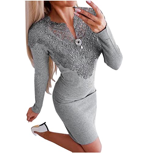 Pulloverkleid Damen Elegant Pullover Kleid Langarm Stricken Pulloverkleid Winterkleider Freizeit Kleid Spitze V-Ausschnitt Minikleid Casual Strickkleid Wickelkleid von Sisifa