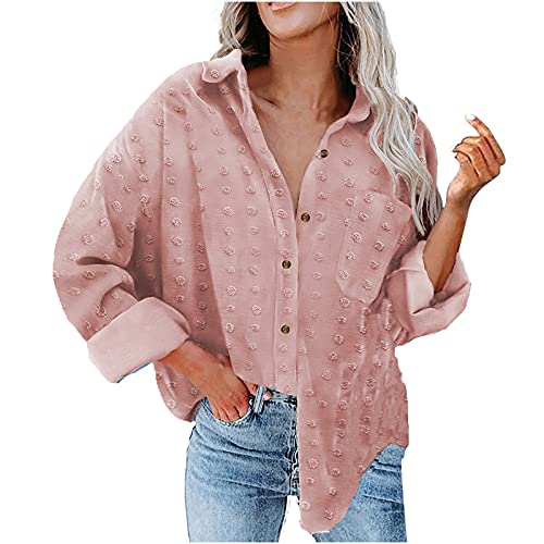 Sisifa Damen Cord Shacket Shirt Button Down Hemd Lässige Langarm Oberteile Einfarbig Oversized BoyfriendJacke Bluse Freizeit Hemdbluse von Sisifa