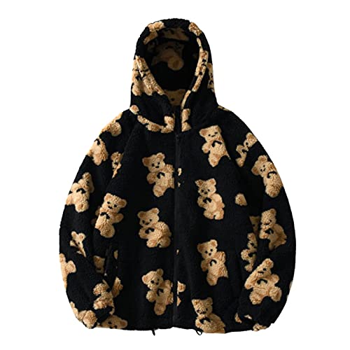 Damen Hoodie Cartoon Bär Print Reißverschluss Langarm Sweatshirts Casual Pullover Tops Fuzzy Fleece Jacke Outwear von Sisifa