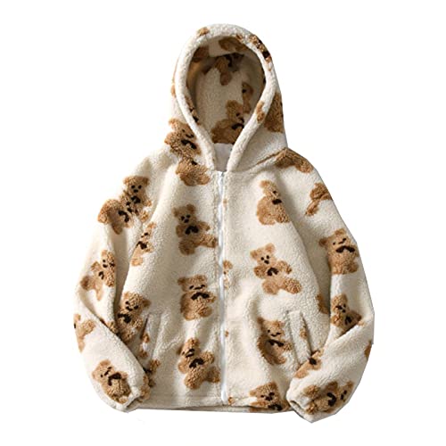 Damen Hoodie Cartoon Bär Print Reißverschluss Langarm Sweatshirts Casual Pullover Tops Fuzzy Fleece Jacke Outwear von Sisifa