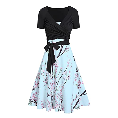 Sommerkleid Damen Self Tie Waist Kurzarm Casual Bluse Tops mit Spaghetti Strap A Line Floral Cocktailkleid 2-teilige Sets von Sisifa