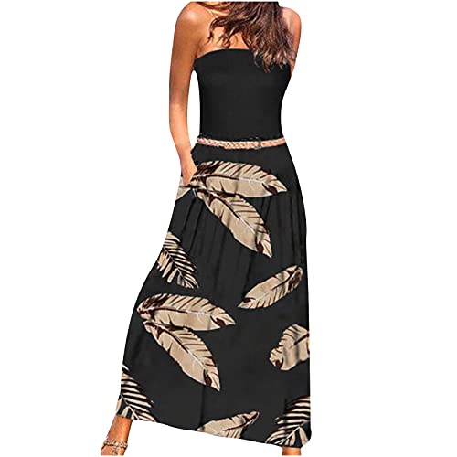 Trägerloses Maxikleid für Damen Sommer Bohemian Print Party Langes Kleid Tasche Sommerkleid Damen Freizeitkleid Rückenfreies Kleider Leicht Bandeau Strandkleider (ohne Taschen) von Sisifa