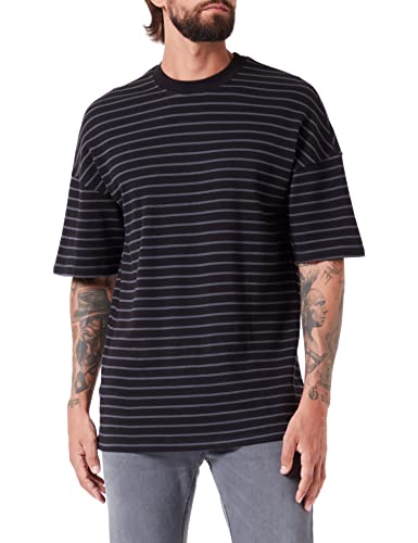 Sisley Herren 3NUSS101E T-Shirt, Black and Dark Grey Stripes 902, M von SISLEY