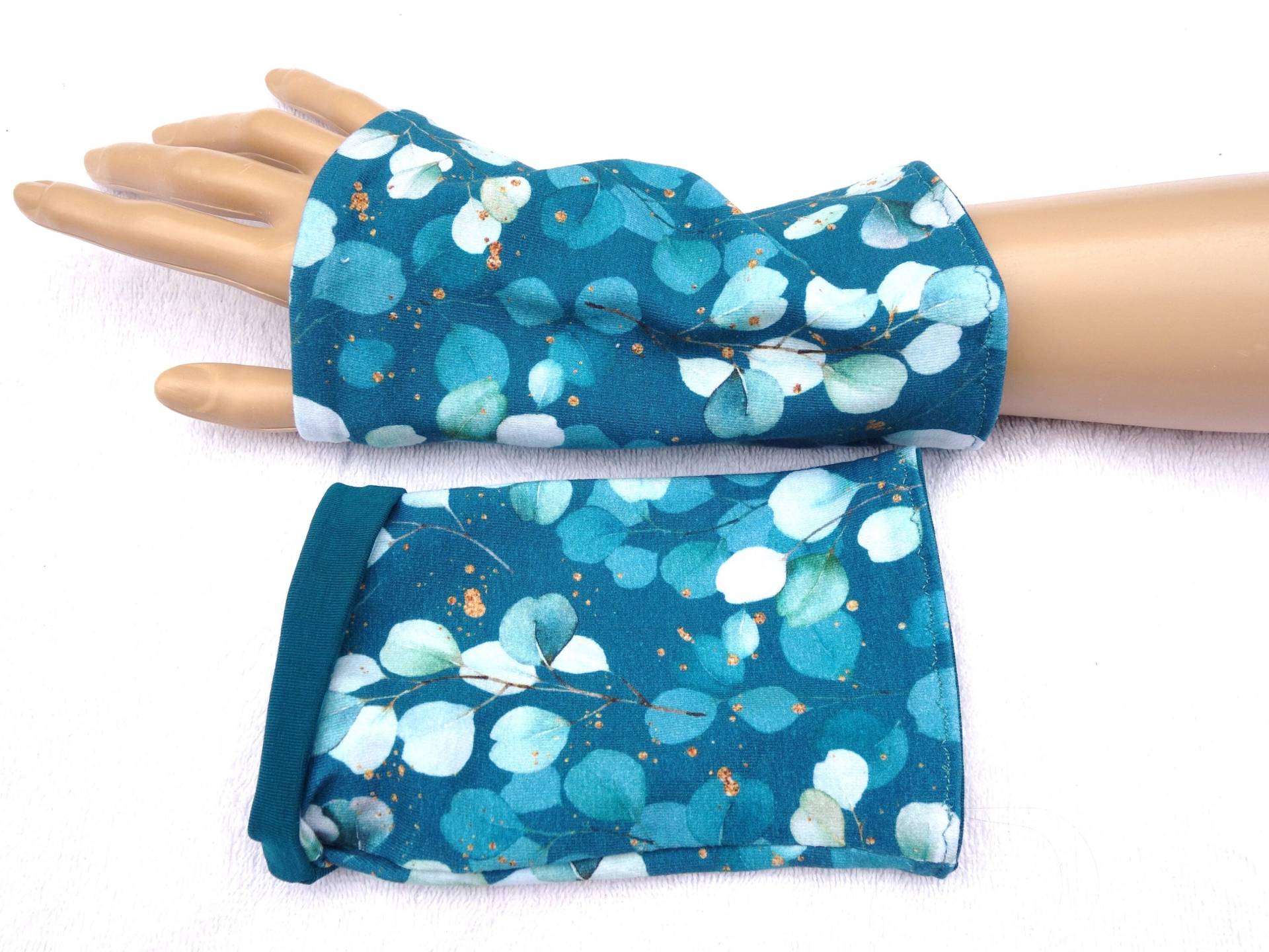 Eukalyptus Eucalyptus Stulpen, Fingerlose Handschuhe, Innen Jersey, Baumwoll-Jersey Oeko Tex, Grün, Petrol von SissiundFroschkoenig