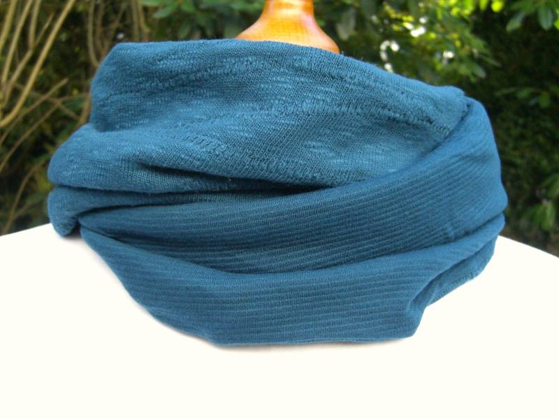 Loop Ocean Bio Slub Strick Jersey, Woolen Ottoman Mind The Maker Blau Petrol Türkis Meer Ozean Schal Infinity Scarf von SissiundFroschkoenig