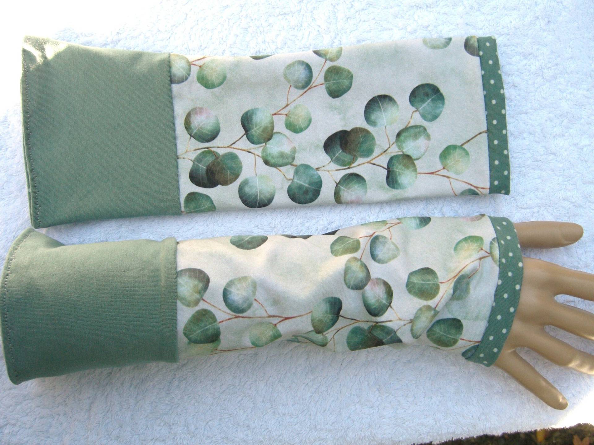 Patchwork, Eukalyptus, Eucalyptus, Pulswärmer, Stulpen, Grün, Mint, Doppellaig, Dots, Punkte, Tupfen von SissiundFroschkoenig