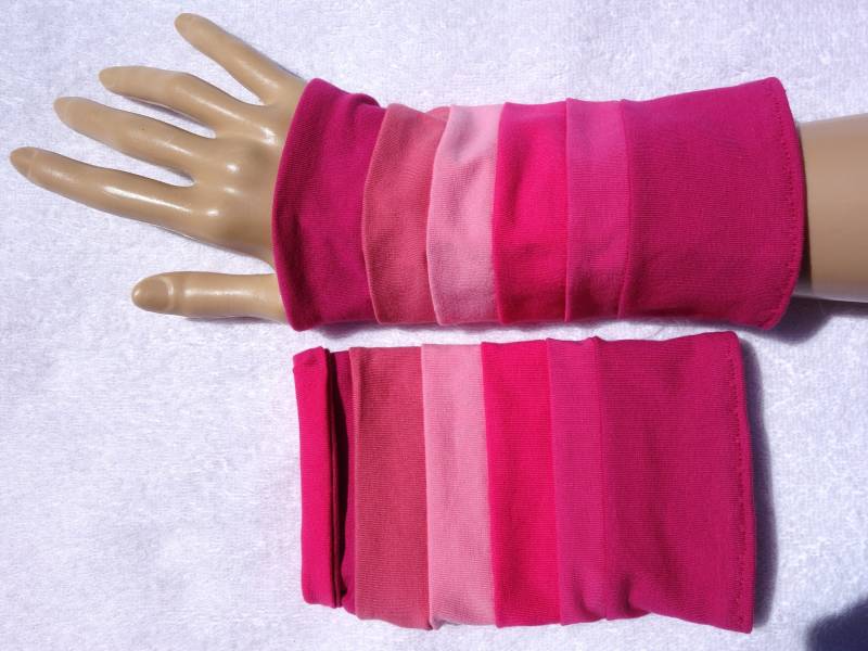 Rosa Pink Patchwork Stulpen Armstulpen Pulswärmer Doppellagig Kurz, Oekotex Jersey, Baumwolle von SissiundFroschkoenig