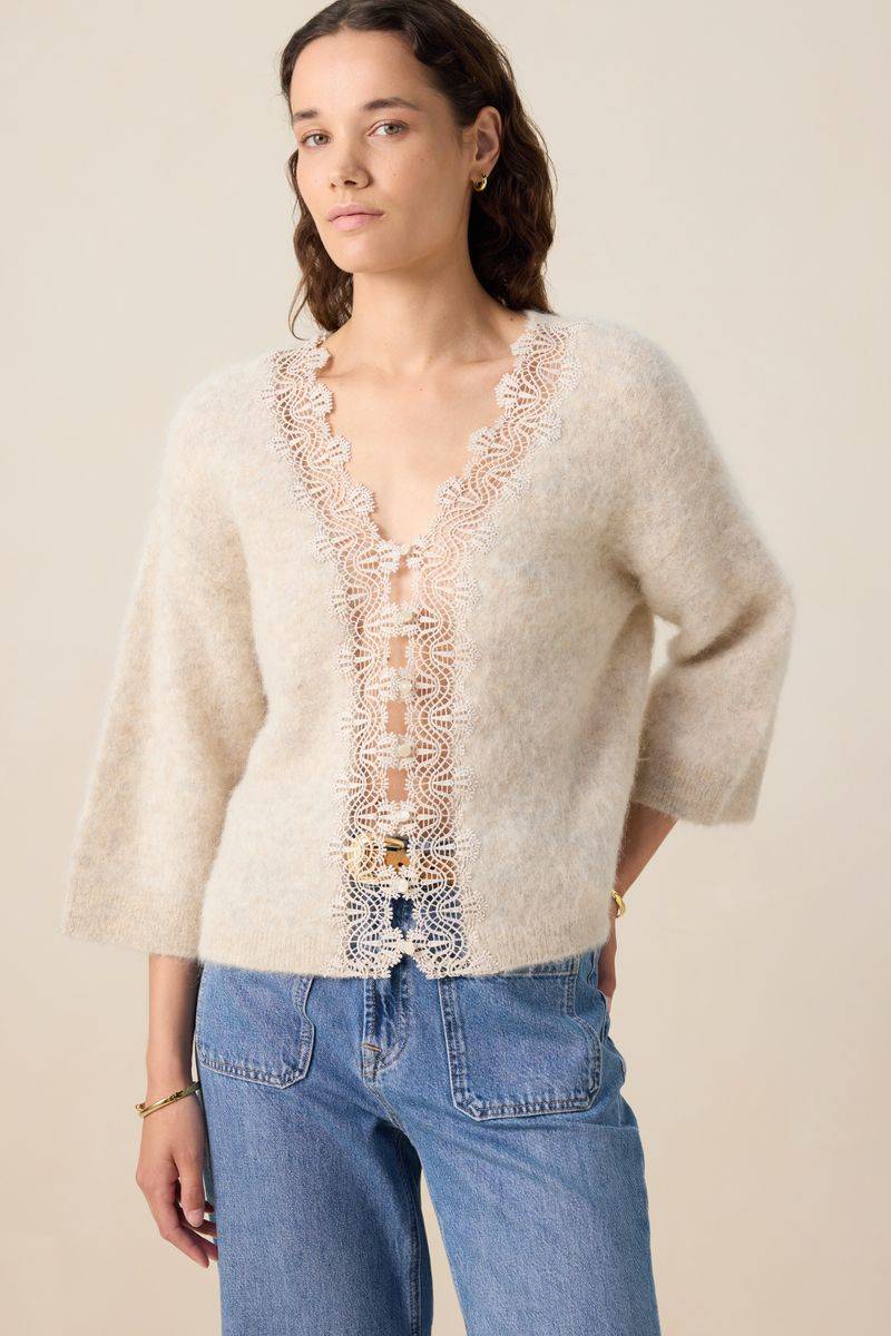 Pullover Mit Spitze Zum Wenden - Beige von Sissy-Boy