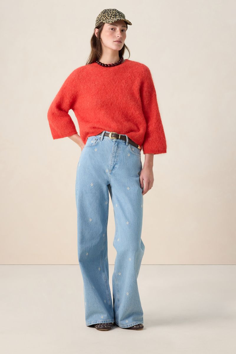 Blauwe High Rise Wide Leg Jeans Met Bloemen von Sissy-Boy