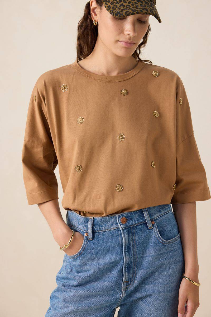T-Shirt Aus Jersey Mit Perlenstickerei - Braun von Sissy-Boy