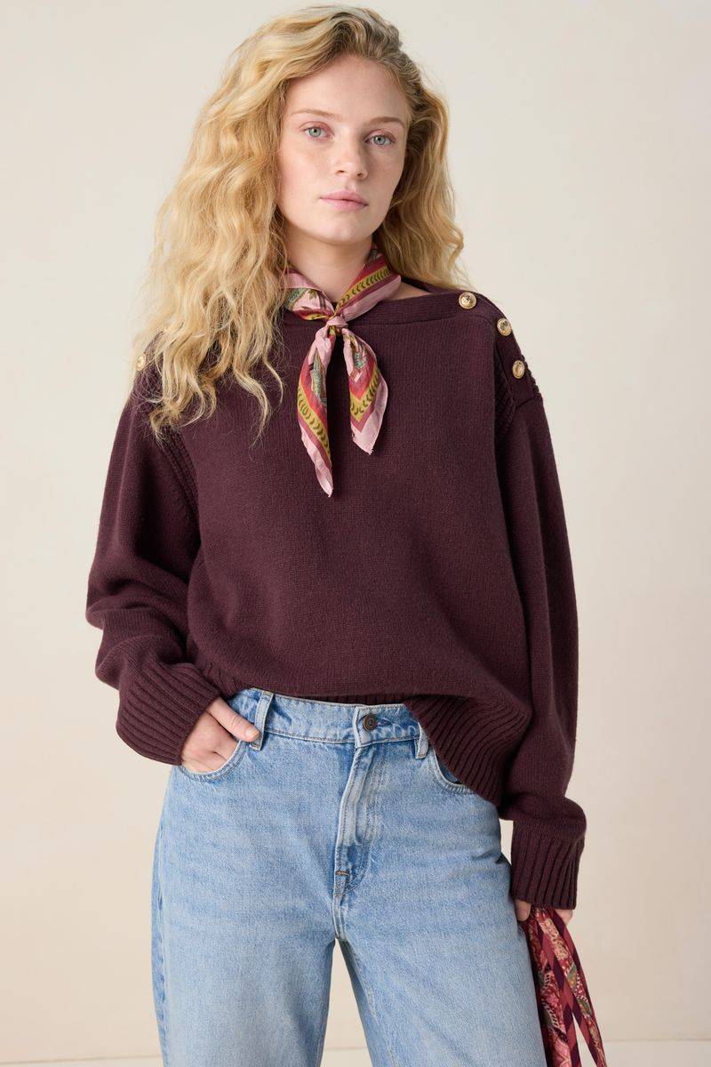 Pullover Mit Goldfarbenen Knöpfen - Dunkelbraun von Sissy-Boy