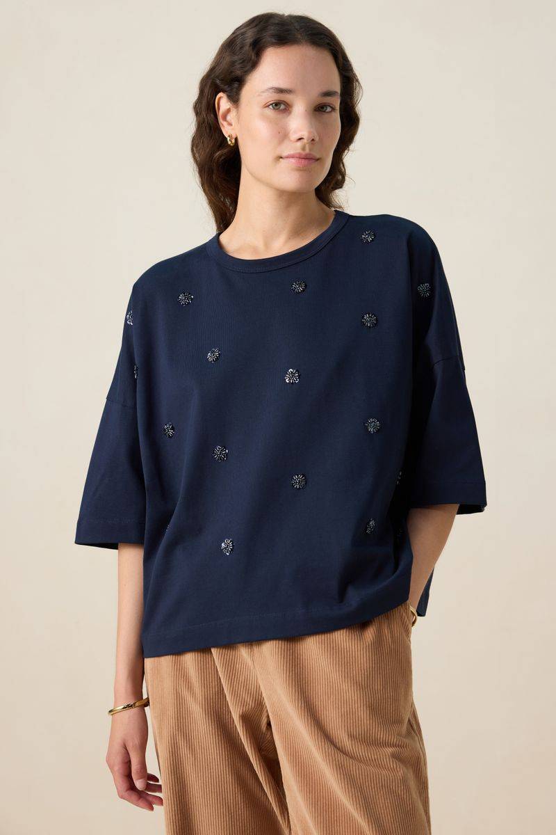 T-Shirt Aus Jersey Mit Perlenstickerei - Dunkelblau von Sissy-Boy