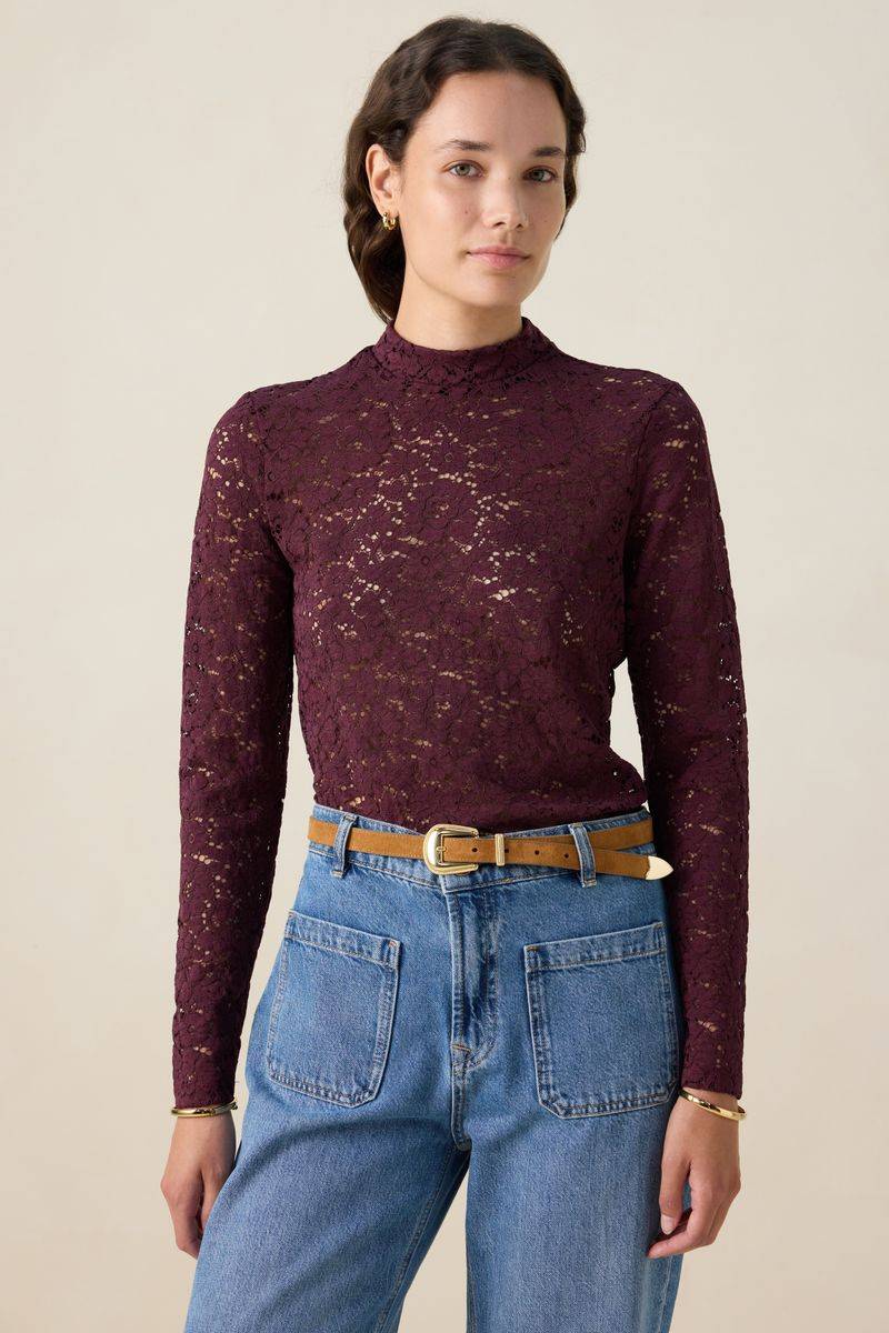Spitzenshirt - Dunkelrot von Sissy-Boy