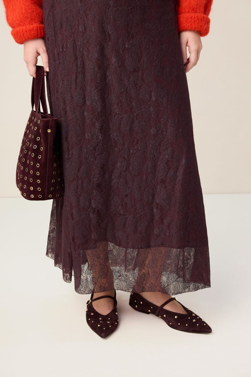 Veloursleder-Ballerinas Mit Nieten - Dunkelrot von Sissy-Boy