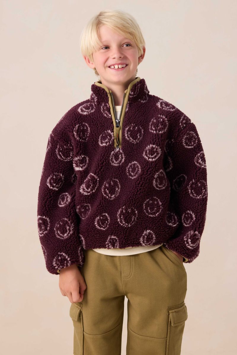 Teddy-Sweater Mit Smiley-Print - Dunkelrot von Sissy-Boy